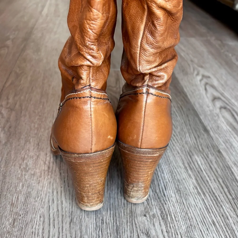 COACH SIGNATURE C SADDLE MERRIDTH BROWN LEATHER BOOTS - Picture 5 of 8